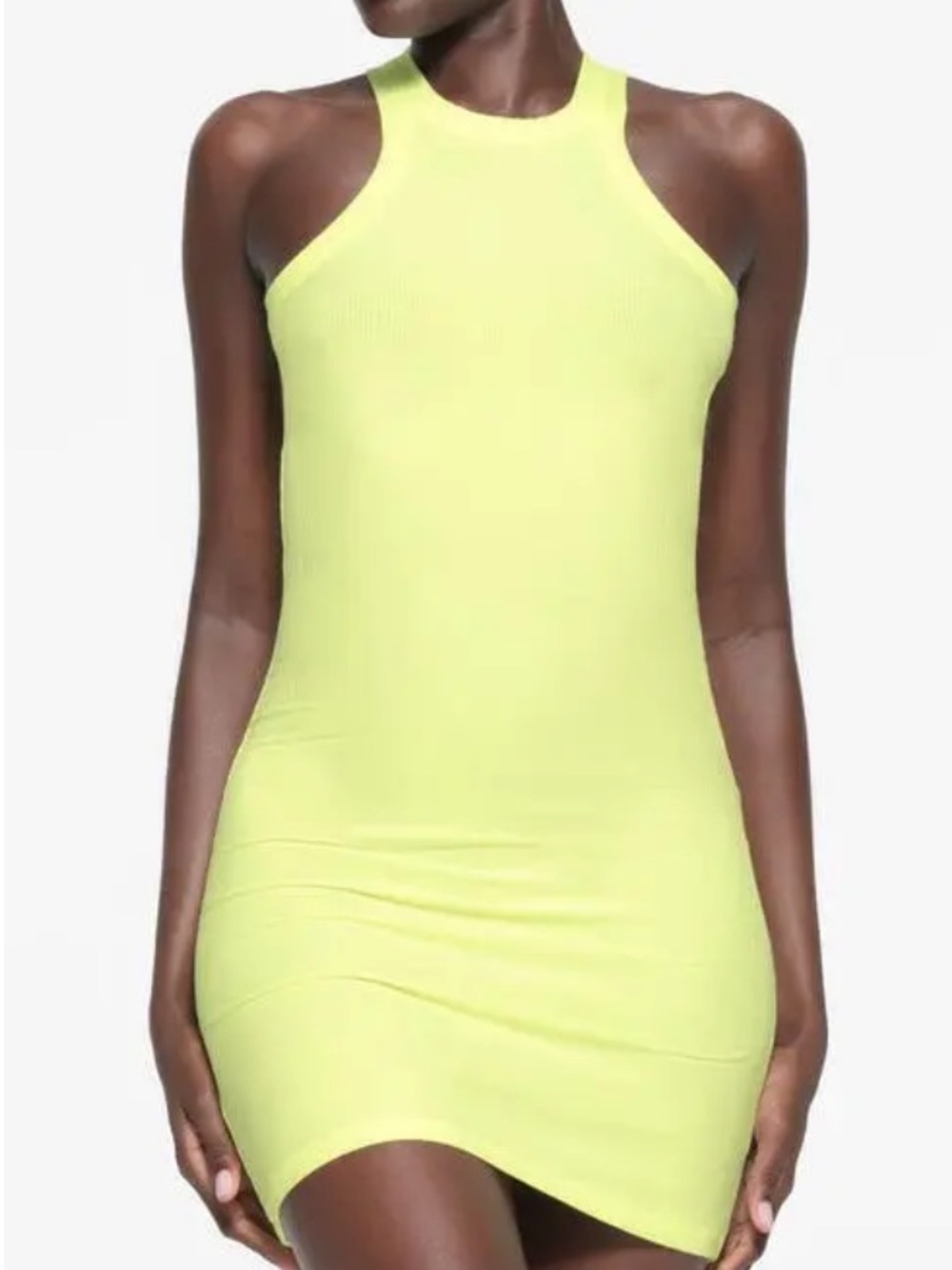 Skims Soft Lounge Ribbed High Neck Tank Dress in Neon Yellow Lemonade size Large